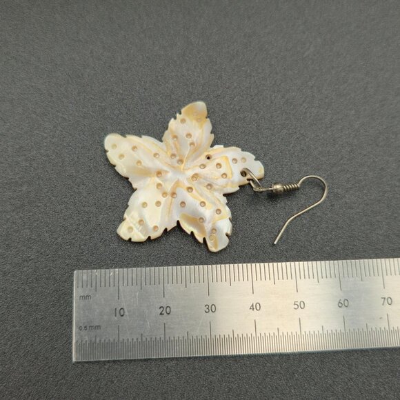 Silver Over Copper Carved Shell Starfish Beautiful Earrings A6112 - Picture 4 of 5